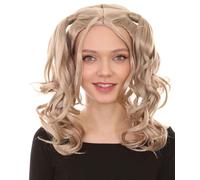 HPO Women’s Dolly Pigtail Wigs Collection - Breathable Design Pigtail wigs for women - Fibers Cosplay Wig for Halloween & Parties, Dark Blonde