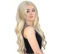 HPO Women’s Glinda Blonde Side-Parted Long Wig with Pearl Hair Grips | Synthetic Costume Hairpiece for Fancy Dress, Halloween, Cosplay & Stage Shows