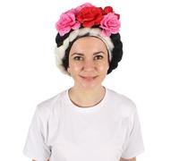 HPO Women’s Mexican Artist Frida Floral Braided Wig - Soft Fiber Hair for Women Cosplay Party - Black & White