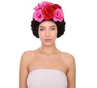 HPO Women’s Mexican Artist Frida Floral Braided Wig - Soft Fiber Hair for Women Cosplay Party - Brown