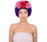 HPO Women’s Mexican Artist Frida Floral Braided Wig - Soft Fiber Hair for Women Cosplay Party - Purple