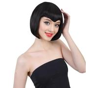 HPO Women’s Sultry Black Vampiress Wig - Short Straight Costume Hairpiece for Glamorous Halloween, Cosplay, Dress-Up & Themed Party Looks