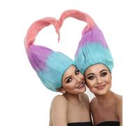 HPO Women’s Twin Troll Style Wig | Multicolor Troll Hair Wig for Cosplay & Halloween | Adult Breathable | Unique Fantasy Costume Accessory