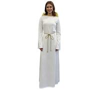 HPO Women's Angel Costume Set - Flowing white jersey construction featuring a long dress and golden wings, Ideal for party, Halloween, cosplay, performance, costume events - Small