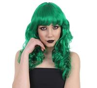 HPO Women's Anti-Hero Cosplay Long Curly Wig | Adult Stylish Ideal for Halloween Character Role Play and Costume Parties | Design for Comfort - Green