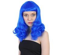 HPO Women's Anti-Hero Cosplay Long Curly Wig | Adult Stylish Ideal for Halloween Character Role Play and Costume Parties | Design for Comfort - Dark Blue