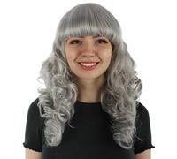 HPO Women's Anti-Hero Cosplay Long Curly Wig | Adult Stylish Ideal for Halloween Character Role Play and Costume Parties | Design for Comfort - Dark Grey