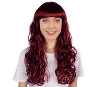 HPO Women's Anti-Hero Cosplay Long Curly Wig | Adult Stylish Ideal for Halloween Character Role Play and Costume Parties | Design for Comfort - Burgundy