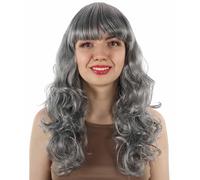 HPO Women's Anti-Hero Cosplay Long Curly Wig | Adult Stylish Ideal for Halloween Character Role Play and Costume Parties | Design for Comfort - Grey