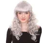 HPO Women's Anti-Hero Cosplay Long Curly Wig | Adult Stylish Ideal for Halloween Character Role Play and Costume Parties | Design for Comfort - Silver Grey