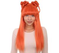 HPO Women's Asian Princess Straight Wig | Adult Party Ready Cosplay Halloween Wigs for Women | Fabric Handcrafted Hair | Breathable Fits All - Orange