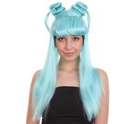 HPO Women's Asian Princess Straight Wig | Adult Party Ready Cosplay Halloween Wigs for Women | Fabric Handcrafted Hair | Breathable Fits All - Light Blue