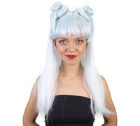 HPO Women's Asian Princess Straight Wig | Adult Party Ready Cosplay Halloween Wigs for Women | Fabric Handcrafted Hair | Breathable Fits All - Blue & White