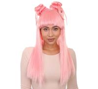 HPO Women's Asian Princess Straight Wig | Adult Party Ready Cosplay Halloween Wigs for Women | Fabric Handcrafted Hair | Breathable Fits All - Coral