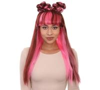 HPO Women's Asian Princess Straight Wig | Adult Party Ready Cosplay Halloween Wigs for Women | Fabric Handcrafted Hair | Breathable Fits All - Multicolored