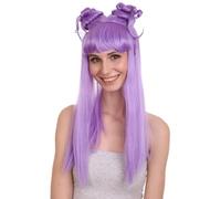 HPO Women's Asian Princess Straight Wig | Adult Party Ready Cosplay Halloween Wigs for Women | Fabric Handcrafted Hair | Breathable Fits All - Lilac