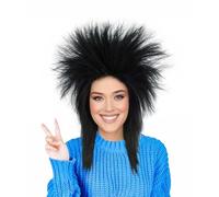 HPO Women's Black Punk Rocker Wig, 80's Rave and Festival Wig | Synthetic Fiber Hair Ideal Choice for Halloween Party, Flame-retardant Synthetic Fiber