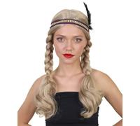 HPO Women's Blonde Native American Style Wig, Best for Halloween, Flame-retardant Synthetic Fiber