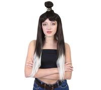HPO Women's Cave Women Long Black and White Cosplay Wig, Perfect for Halloween, Flame-retardant Synthetic Fiber