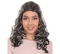 HPO Women's Curly Frankie Stein Wig | Black & White Medium Halloween Wigs for Adult