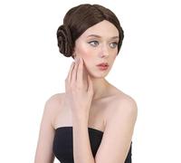 HPO Women's Galaxy Buns Wig | Colourful Space Bun Hairstyle for Halloween, Cosplay, Festivals & Themed Parties with Breathable Cap - Dark Brown