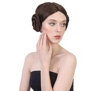 HPO Women's Galaxy Buns Wig | Princess Space Bun Hairstyle for Halloween, Cosplay, Festivals & Themed Parties with Breathable Cap - Dark Brown