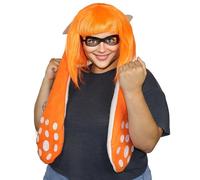 HPO Women's Gaming Ink Girl Wig with Ears and Eye-Mask Set | Flame-retardant Video Game Costume Wigs for Women | Design TV/Movie Character Cosplay Wig - Orange