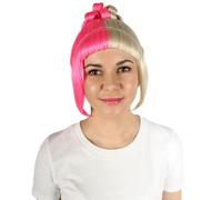HPO Women's Halloween Animated Lucy Updo Wig - Adult Super Long Updo Hair for Halloween Costume Party - Short Curly Wigs for Women Cosplay Party - Blonde & Pink