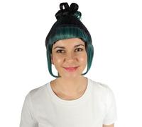 HPO Women's Halloween Animated Lucy Updo Wig - Adult Super Long Updo Hair for Halloween Costume Party - Short Curly Wigs for Women Cosplay Party - Ash Green