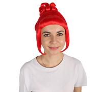HPO Women's Halloween Animated Lucy Updo Wig - Adult Super Long Updo Hair for Halloween Costume Party - Short Curly Wigs for Women Cosplay Party - Red