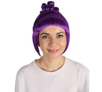 HPO Women's Halloween Animated Lucy Updo Wig - Adult Super Long Updo Hair for Halloween Costume Party - Short Curly Wigs for Women Cosplay Party - Purple