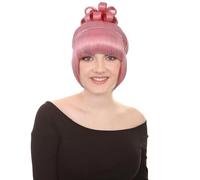 HPO Women's Halloween Animated Lucy Updo Wig - Adult Super Long Updo Hair for Halloween Costume Party - Short Curly Wigs for Women Cosplay Party - Pink