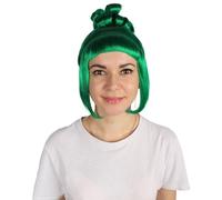 HPO Women's Halloween Animated Lucy Updo Wig - Adult Super Long Updo Hair for Halloween Costume Party - Short Curly Wigs for Women Cosplay Party - Green
