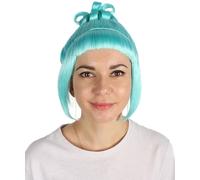 HPO Women's Halloween Animated Lucy Updo Wig - Adult Super Long Updo Hair for Halloween Costume Party - Short Curly Wigs for Women Cosplay Party - Light Blue