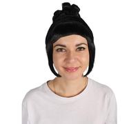 HPO Women's Halloween Animated Lucy Updo Wig - Adult Super Long Updo Hair for Halloween Costume Party - Short Curly Wigs for Women Cosplay Party - Black