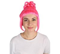 HPO Women's Halloween Animated Lucy Updo Wig - Adult Super Long Updo Hair for Halloween Costume Party - Short Curly Wigs for Women Cosplay Party - Dark Pink