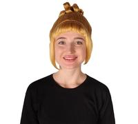HPO Women's Halloween Animated Lucy Updo Wig - Adult Super Long Updo Hair for Halloween Costume Party - Short Curly Wigs for Women Cosplay Party - Gold