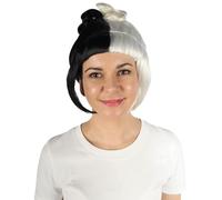 HPO Women's Halloween Animated Lucy Updo Wig - Adult Super Long Updo Hair for Halloween Costume Party - Short Curly Wigs for Women Cosplay Party - White & Black