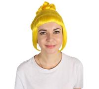 HPO Women's Halloween Animated Lucy Updo Wig - Adult Super Long Updo Hair for Halloween Costume Party - Short Curly Wigs for Women Cosplay Party - Yellow