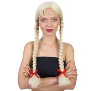 HPO Women's Long Braided Dutch Girls Wig | Adult Halloween Costume Party Wigs for Women | Flame Retardant Hair for Group Cosplay - Blonde