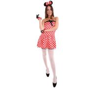 HPO Women's Miss Mouse Mini Cosplay Costume | Classic Red and White Dress Includes Headband with Ears, Choker & Belt