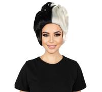 HPO Women's Oceanic Glam Spiked Straight Wig for a Trendy Undersea Look - Synthetic Fiber Wigs for Halloween Party - Black & White