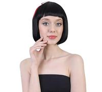 HPO Women's Princess Black Colour Straight Bob Wig by Flame-Retardant Synthetic Fiber for Cosplay