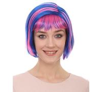 HPO Women's Rainbow Glitter Bob, Flame-Retardant Synthetic Fiber Wig- Pink and Blue Festival Party Wig