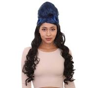 HPO Women's Renaissance Lady Wig, Long Curly Colonial Cosplay Wigs for Women, Flame-Retardant Hair for Halloween and Christmas - Blue & Black