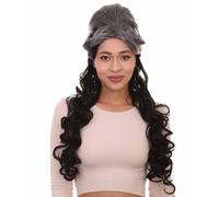 HPO Women's Renaissance Lady Wig, Long Curly Colonial Cosplay Wigs for Women, Flame-Retardant Hair for Halloween and Christmas - Silver & Black
