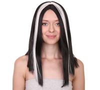 HPO Women's Short Vampiress Style Two-toned Black & White Wig | Premium Breathable Capless Cap | Flame Retardant Synthetic Fiber| Halloween Wig