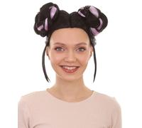 HPO Women's Singer Bun Wigs Collection | Adult Halloween Song Contest Celebrity Wig for Women | Breathable for Themed Party Cosplay - Black & Purple