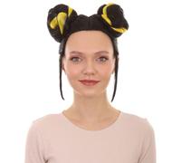 HPO Women's Singer Bun Wigs Collection | Adult Halloween Song Contest Celebrity Wig for Women | Breathable for Themed Party Cosplay - Black & Yellow