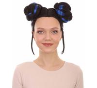 HPO Women's Singer Bun Wigs Collection | Adult Halloween Song Contest Celebrity Wig for Women | Breathable for Themed Party Cosplay - Black & Blue